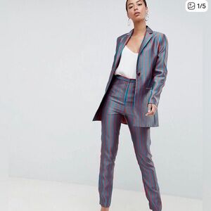 ASOS Striped Blazer and Pants Jacquard Suit Set in Red and Blue